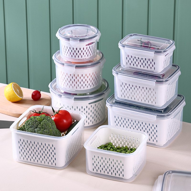 9611455d-7799-4ac3-8979-8c2f674c99b7.jpg Double-layer Draining Plastic Food Storage Container Set - Image 1