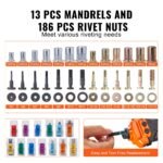 Rivet Nut Tool, 40.6cm Rivnut Tool Kit With 13PCS Metric And SAE Mandrels, 186PCS Rivet Nuts, Semi-auto Retraction - Image 5